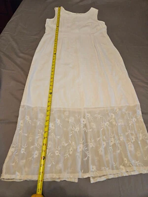 Tunic Robe Dress Full Length Off White Cotton Bottom Silk Embroidered. Medium - Image 1 of 4