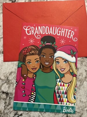 Tarjeta de felicitación Feliz Navidad nieta Barbie Mattel 5”x7” sello Foto 1 de 4