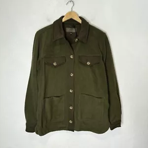 Blank NYC Womens Large Fleece Shacket Jacket Olive Green Brown New Pockets Fall - Picture 1 of 13