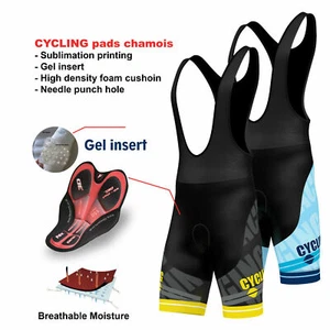 FDX Mens Pro Cycling Bib Shorts 3D Gel Padded Cycling Pants Sublimation Shorts - Picture 1 of 9