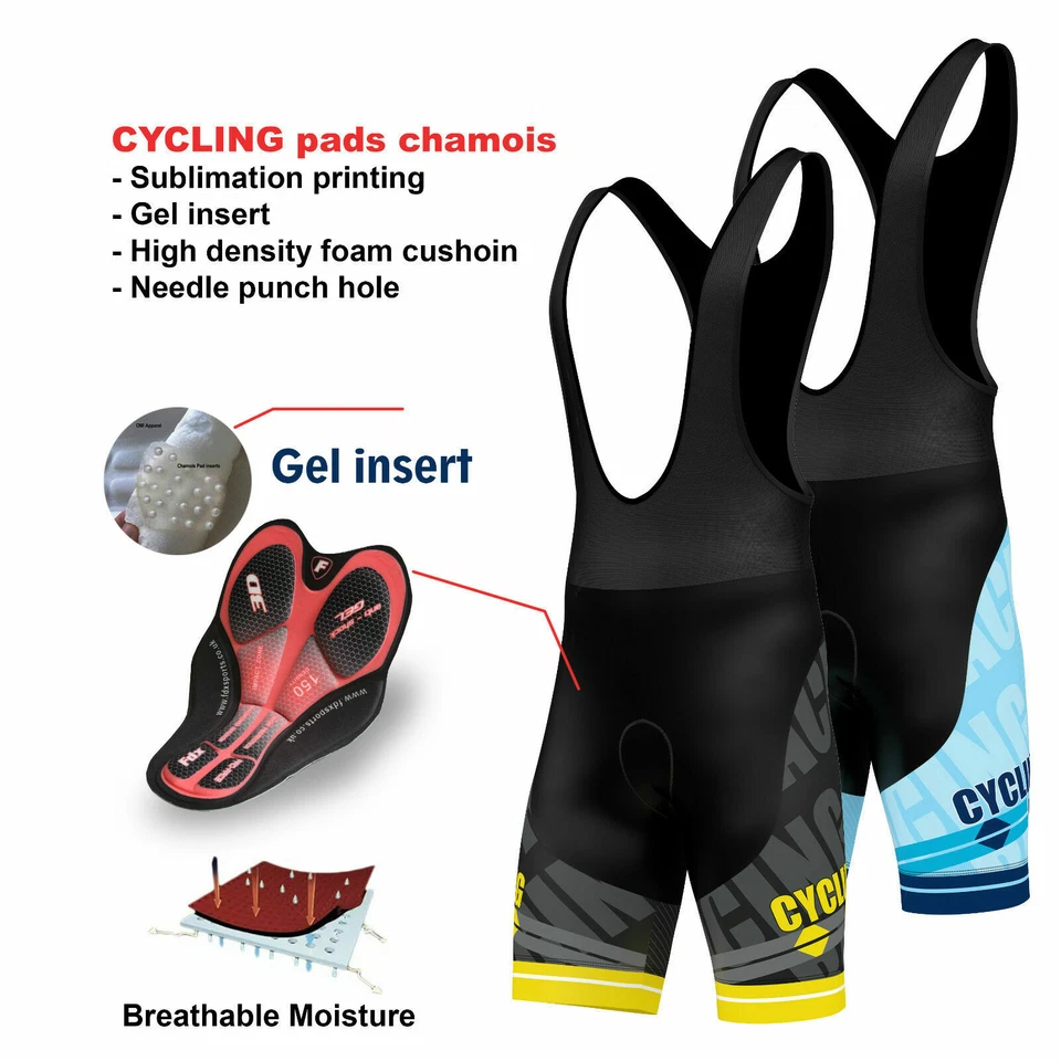 FDX Mens Pro Cycling Bib Shorts 3D Gel Padded Cycling Pants Sublimation Shorts - Image 1 of 1