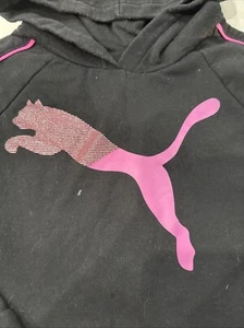 PUMA Girls Graphic Hoodie Jumper 7 Years Small Black - Picture 1 of 4