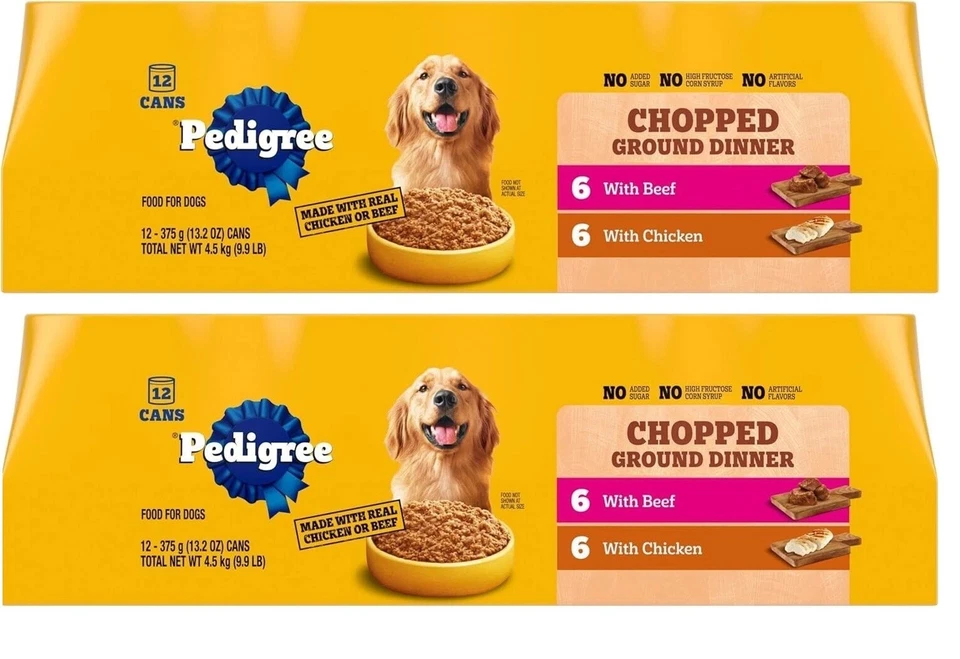 Pedigree Chopped Ground Dinner Wet Dog Food Chicken & Beef Variety Pack 24 cans