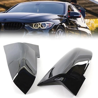 Pair Gloss Black Rearview Mirror Cover Caps For BMW 1 2 3 4 Series X1 M2 I3 I3S - Изображение 1 из 4