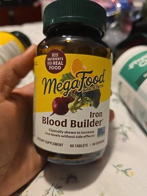 Mega Food Iron Blood Builder suplemento dietético 60ct 60 porciones caducidad 03/2028 Foto 1 de 3