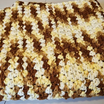 Manta de ganchillo tejida retro vintage hecha a mano años 70 marrón amarillo tiro de abuela 50x26 Foto 1 de 4