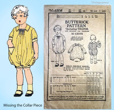 V4me2 – Butterick 6508 (from 1931) Baby Bubble Romper Vintage Sewing Pattern - Image 1 of 4