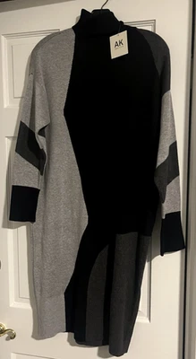 Nuevo con etiquetas Vestido Suéter Anne Klein Gris Negro Midi Mediano Foto 1 de 4