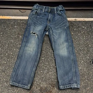 Gap Boys Jeans Sz 4 Straight Distressed Carpenter Medium Wash Blue Denim - Picture 1 of 7
