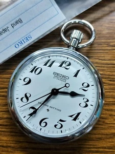 Reloj Bolsillo Seiko Precision Japan Railway Manual 1976 Vintage 50mm con Correa - Imagen 1 de 9