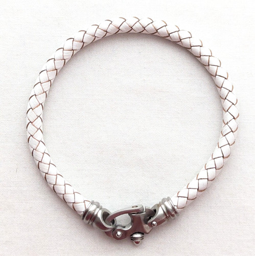 VALENTINO Braccialetto tessuto bianco ecopelle biker gotico punk impilabile gioielli 8"