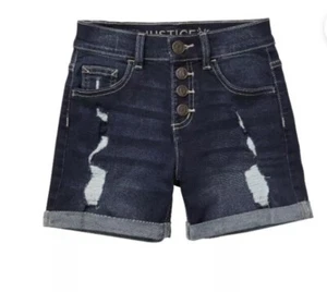 New Justice Girl's Size 14 High Rise Distressed Midi Shorts Denim - Picture 1 of 5