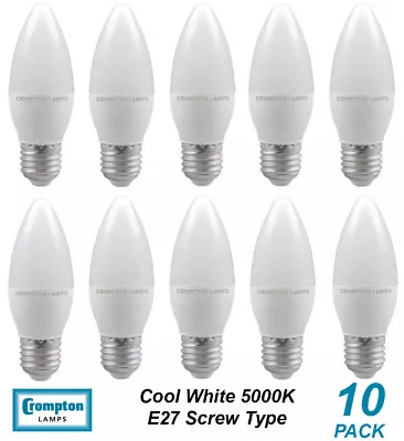 10 x 4W LED Candle Light Globes Bulbs Lamps E27 Screw ES Cool White 5000K - Image 1 of 4