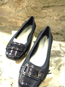 Anne Klein Akunice Navy Wmn 11M, W/ PatentToe/Heel Ballet Flats Comfort Shoe NIB - Picture 1 of 8