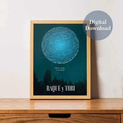 Personalized Star Map Sky Digital Download Printable Gift Engagement Anniversary - Image 1 of 4