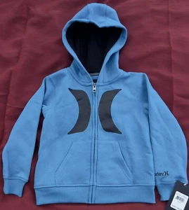 NWT Hurley Hoodie Boys Blue Heathered Full Zip Jacket Youth Fleece Lined Size 4 - Picture 1 of 3