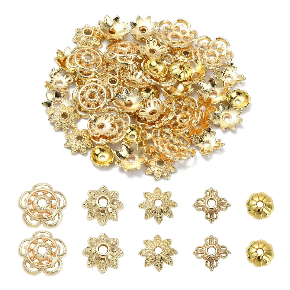 50x Alloy Golden Flower Bead End Caps Spacer Beads for DIY Jewelry Making - Image 1 of 4
