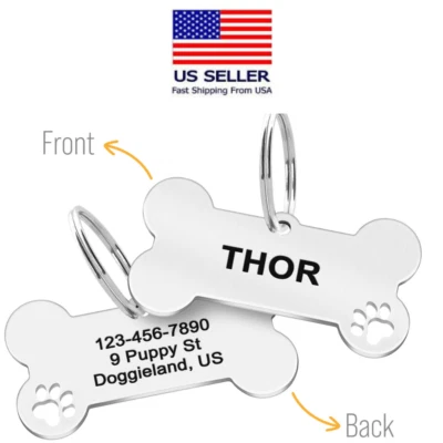 Индивидуальный идентификационный жетон из нержавеющей стали серебра и золота для ошейников с гравировкой на милой кости - Изображение 1 из 4