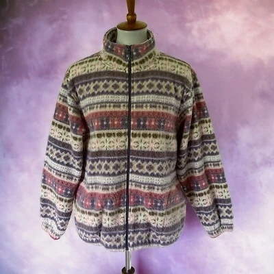 Vtg Alfred Dunner Fleece Jacket Womens Petite Medium Zipper Front Fair Isle PM - Image 1 of 4