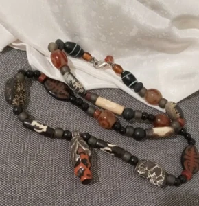 VINTAGE Tibetan Artisan Necklace Stone/ Pendant Ancient Agates/ Beads/bone - Picture 1 of 8