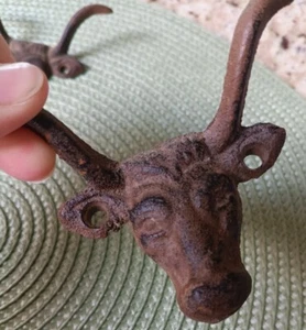 Texas Longhorn Set of 5 Cast Iron Steer Bull Drawer Pulls 3 3/8" wide VERY NICE! - Picture 1 of 14