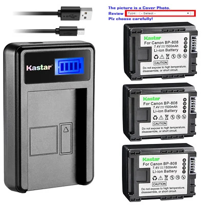 Kastar Battery LCD Charger for Canon BP-808 & Canon FS31 FS40 FS100 FS200 FS300