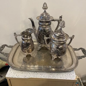 Antica caffettiera Meridian Rogers piatto quadruplo set 3 pezzi - Foto 1 di 21
