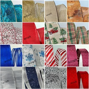 Christmas Ribbon Wired Edge Tree Decoration Gift Wrap Presents Craft Glitter UK - Picture 1 of 25