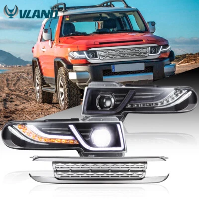 VLAND Headlights w/Sequential Turn+Silver Grille For 2007-2015 Toyota FJ Cruiser - Image 1 of 4