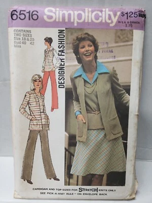 Simplicity Sewing Pattern #6516 Sz 18 & 20 Cardigan Top Pants & Skirt -Uncut FF  - Image 1 of 4