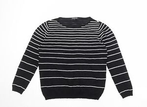 Debenhams Womens Black Round Neck Striped Viscose Pullover Jumper Size 16