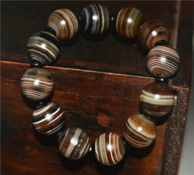 Pulsera de cuentas de medicina de ágata tibetana con bandas antiguas cuentas de oración Sulemani Dzi Mala Foto 1 de 4