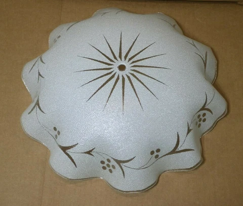 Vintage Mid-Century Textured Ceiling Light Fixture Frosted Floral Glass Shade Cover