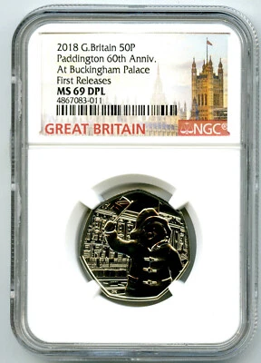 2018 GREAT BRITAIN 50P NGC MS69 DPL PADDINGTON BUCKINGHAM PALACE FIRST RELEASES - Image 1 of 2