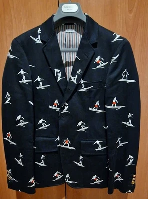 Chaqueta blazer Thom Browne bordada sarga surfista azul marino $2490 TB0 hecha en Japón Foto 1 de 4