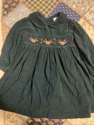 Rare Editions Christmas Green Dress Holiday Smocked Ricrac  Size 2t Reindeer - Image 1 of 4