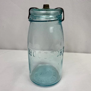 Antique 1880's WOODBURY rare Glass fruit jar NJ bottle W/ CLAMP LID & SCREW CAP - Picture 1 of 11