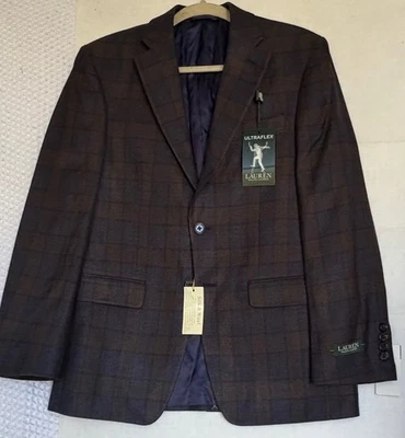 Lauren Ralph Jacket Mens Silk Wool Blazer 36 Short Fit Ultra Flex. Blue/Brown - Image 1 of 4