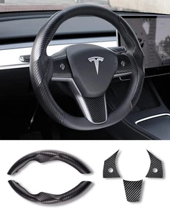 Tesla Model 3/Y Steering Wheel Cover, Carbon Fiber Steering Wheel Wrap Stickers - Picture 1 of 7