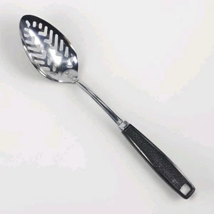 Vintage Ekco Plastic Handle Black Slotted Spoon Strainer Server Chromium Plated - Picture 1 of 5