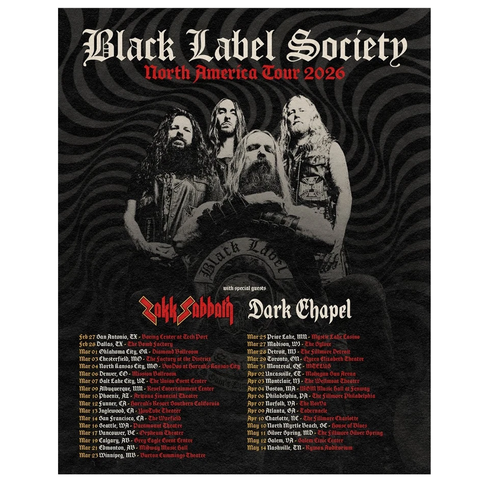 Black Label Society Tour 2026 Poster