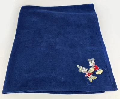 Disney Store Mickey Minnie Mouse Blue Fleece Blanket Throw Embroidered 59x50 - Image 1 of 4