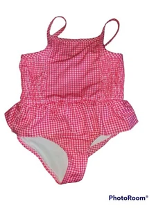 Girl's PENELOPE MACK Swimsuit One Piece Size 6 Pink White Checked Ruffle Pool - Picture 1 of 5