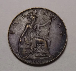 1909 Great Britain Farthing coin, UK - Bild 1 von 4