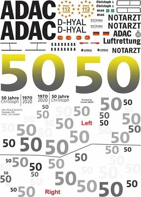 Decal 289 Eurocopter H145 ADAC D-HYAL Christoph 1 "50 Jahre ADAC" - Bild 1 von 2