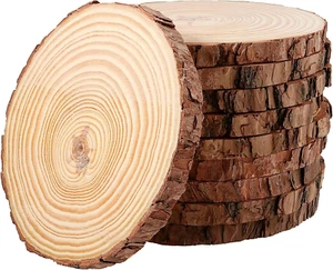 10 PCS 5.9-6.3 Inches Natural Unfinished Wood Slices, round Wooden Tree Bark Dis - Picture 1 of 6