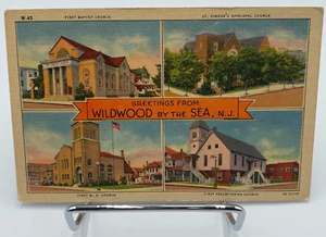 Vtg 1930's - 1940's Wildwood New Jersey Churches Postcard - Picture 1 of 2