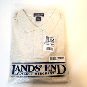 Lands End Direct Merchants Mens Polo Shirt Cream Heather Long Sleeve Button XL - Picture 1 of 13