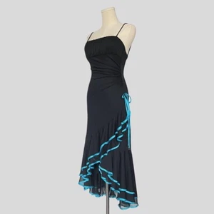 Vtg Y2K Ruffle Tiered Asymetric Fairy Whimsigoth Black Blue Prom Dress Medium - Picture 1 of 8