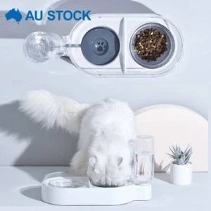 Pet Double Bowls Food Water Feeder with Auto Water Dispenser Dog Cat Food Bowl - Picture 1 of 15